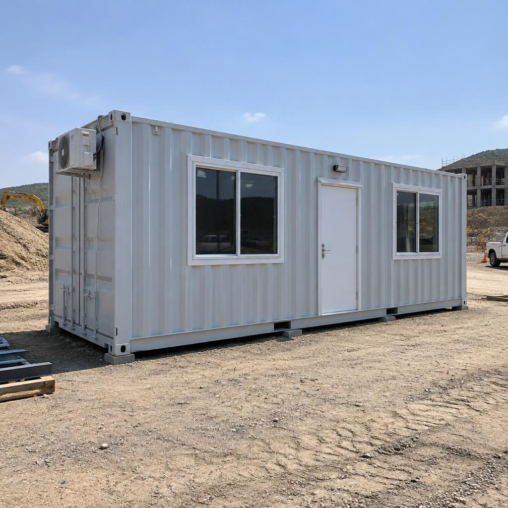 Shipping container converted into a site office